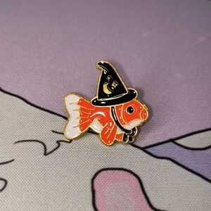 Goldfish Enamel Pin with Witch Hat